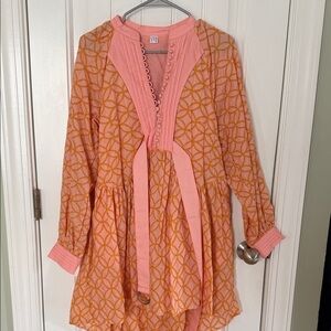 Pink and Orange Geometric Pattern Dress